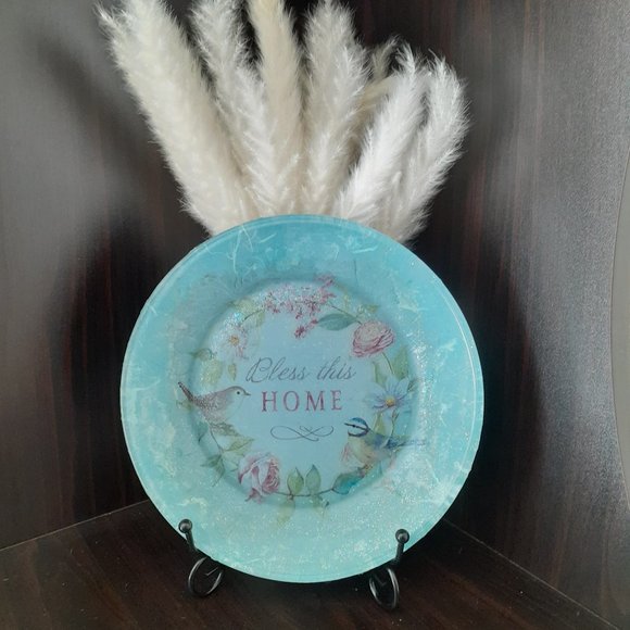 SOLD Spiritual/Christian/Religious Decorative Bless This Home Decoupage Plate - Picture 3 of 3